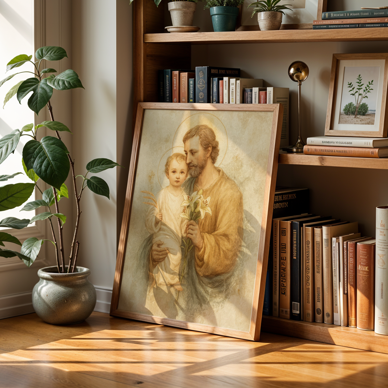 Saint Joseph with Child Jesus wall Art, Fathers Faith Gift, Catholic Home Decor, Holygraceart