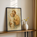 Saint Joseph with Child Jesus wall Art, Fathers Faith Gift, Catholic Home Decor, Holygraceart