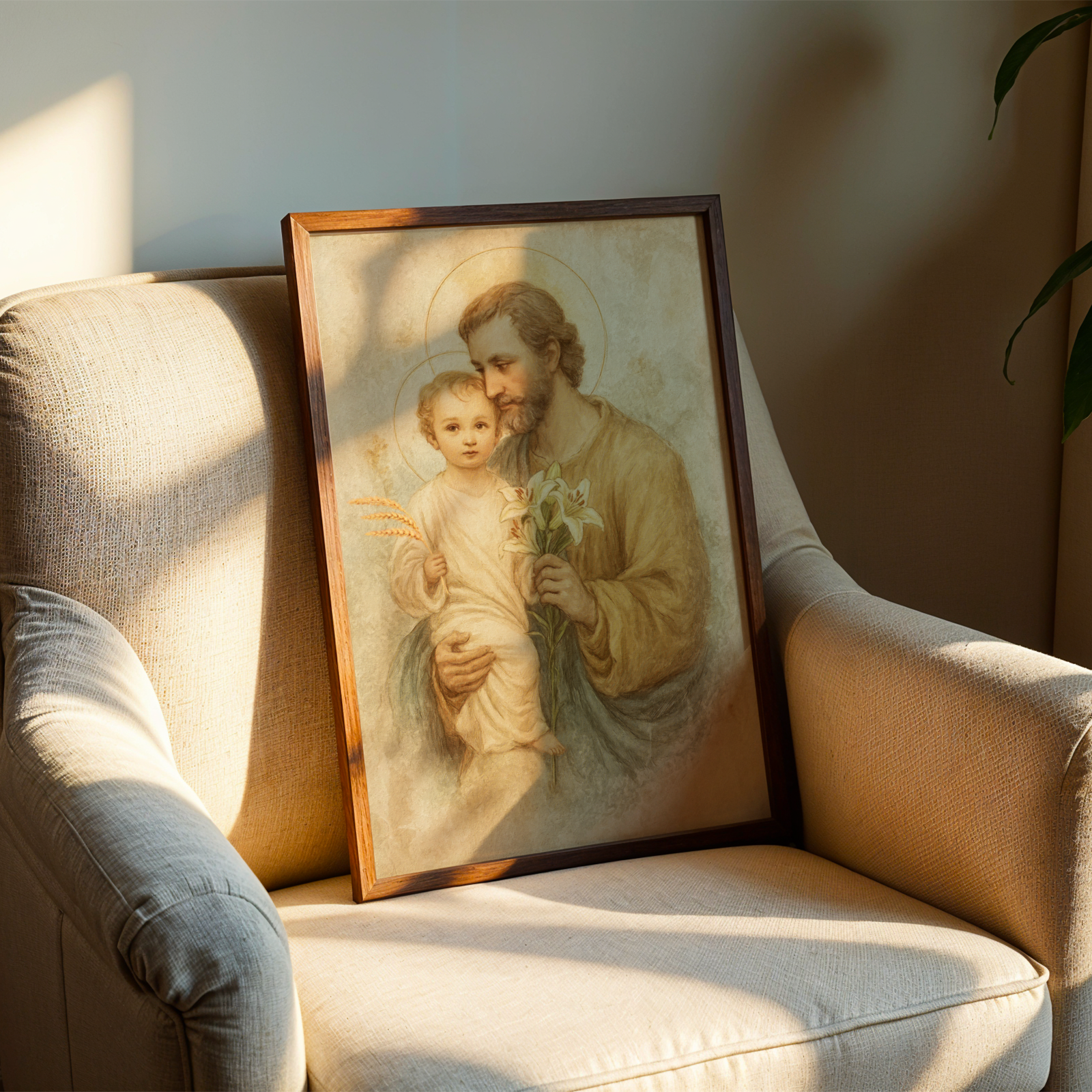 Saint Joseph with Child Jesus wall Art, Fathers Faith Gift, Catholic Home Decor, Holygraceart