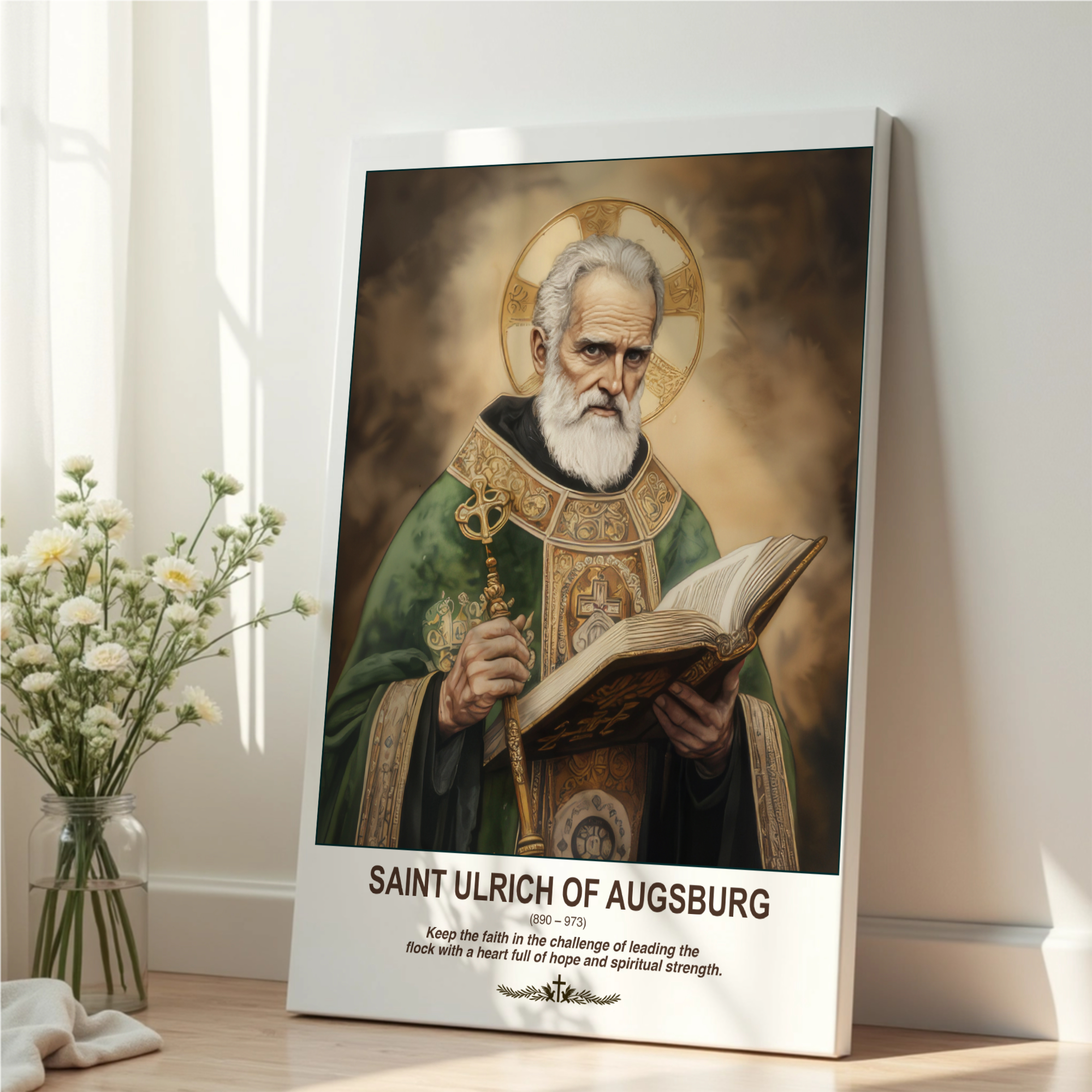 Saint Ulrich of Augsburg Icon Print, Catholic Bishop Wall Art Decor, Confirmation Gift,  Holygraceart H281