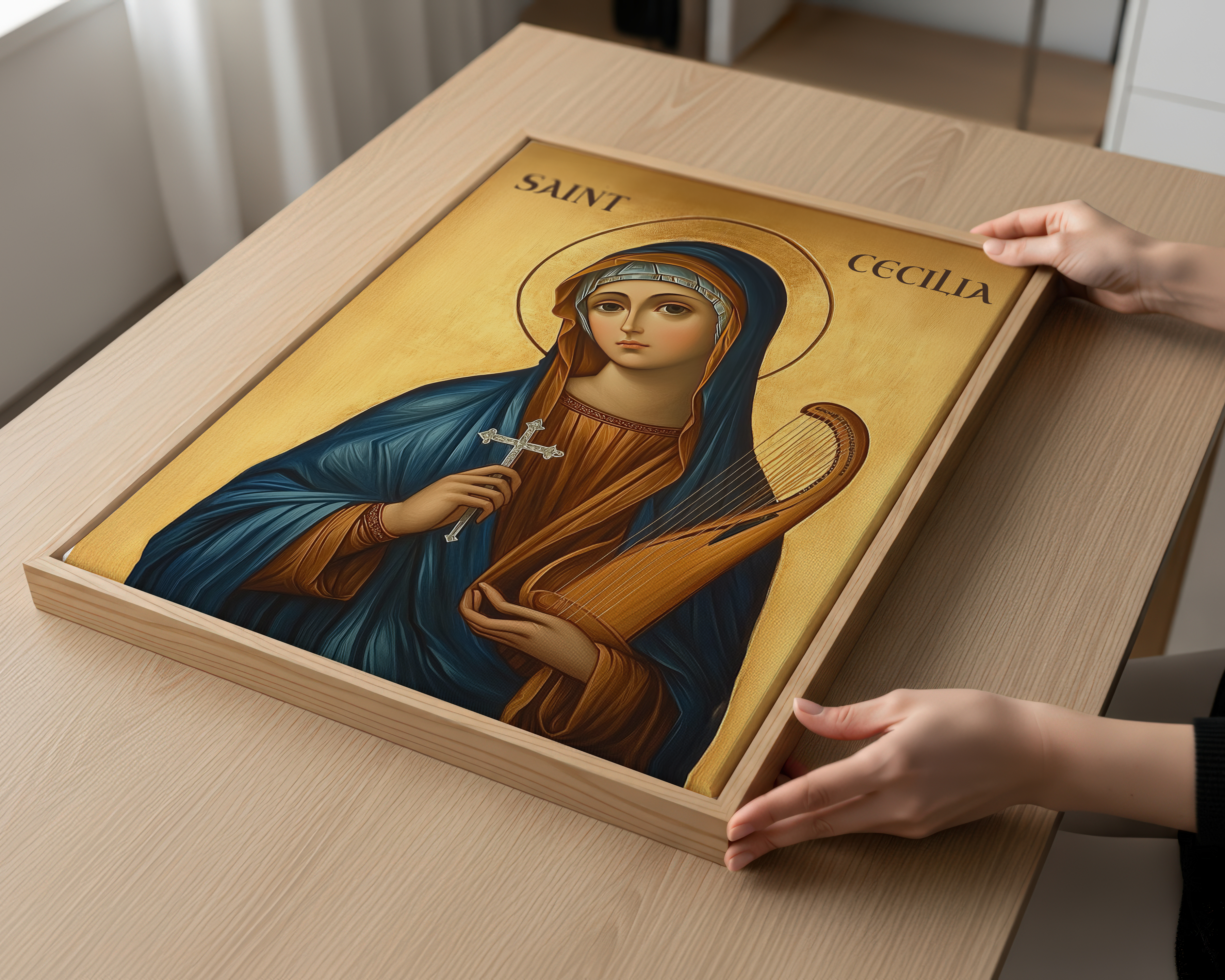 Saint Cecilia Icon Wall Art, Sacred Music Gift and Patron Saint Decor, Holygraceart