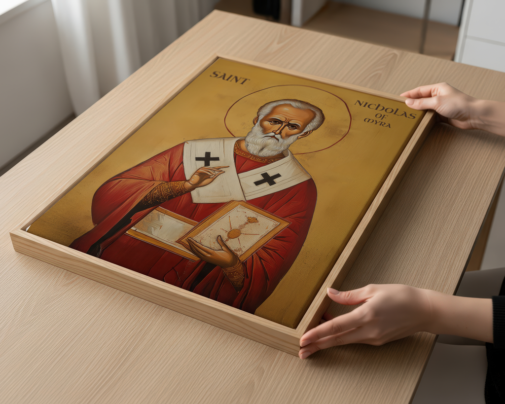 Saint Nicholas of Myra Icon Print, Bishop Blessing Orthodox Wall Art, Holygraceart