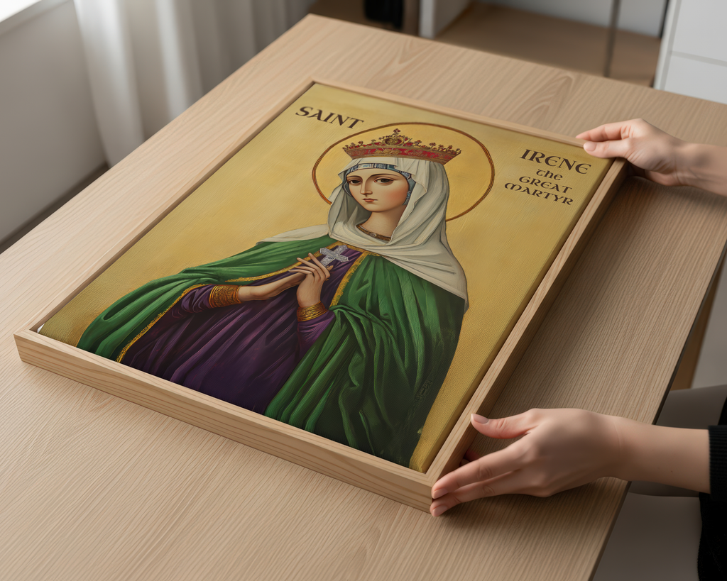 Saint Irene the Great Martyr Icon Wall Art, Courage and Peace Gift Orthodox Decor, Holygraceart
