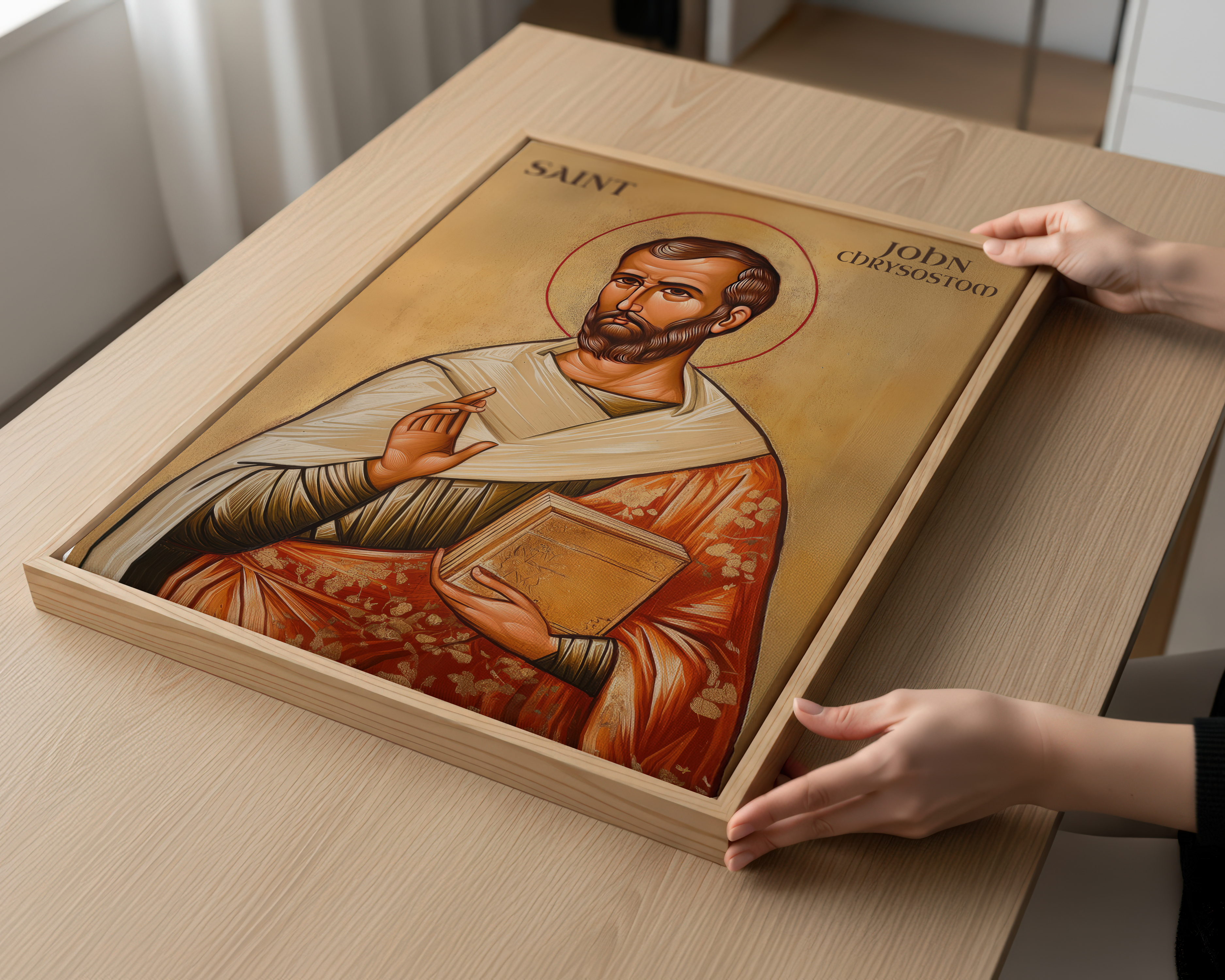 Saint John Chrysostom Icon Wall Art, Clergy Gift Orthodox Decor, Holygraceart