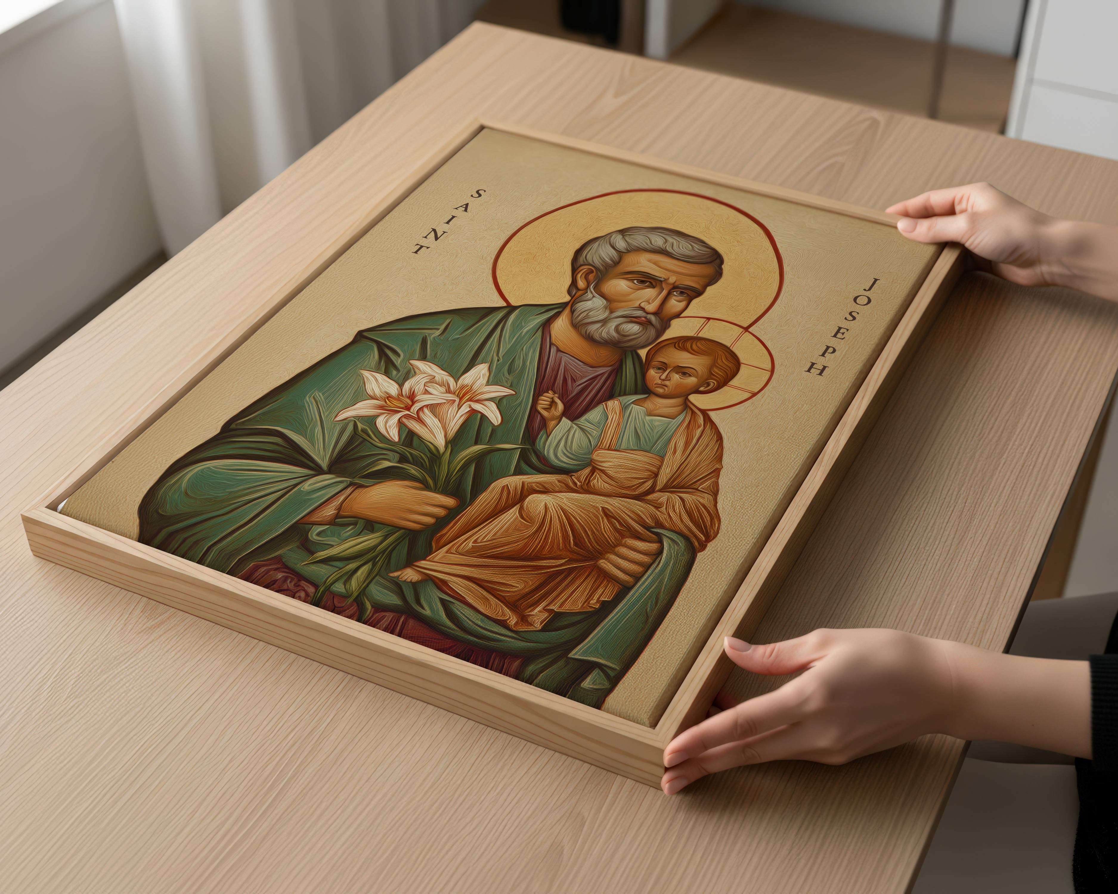 Saint Joseph Icon Wall Art, Family Blessing Gift for Christian Homes, Holygraceart