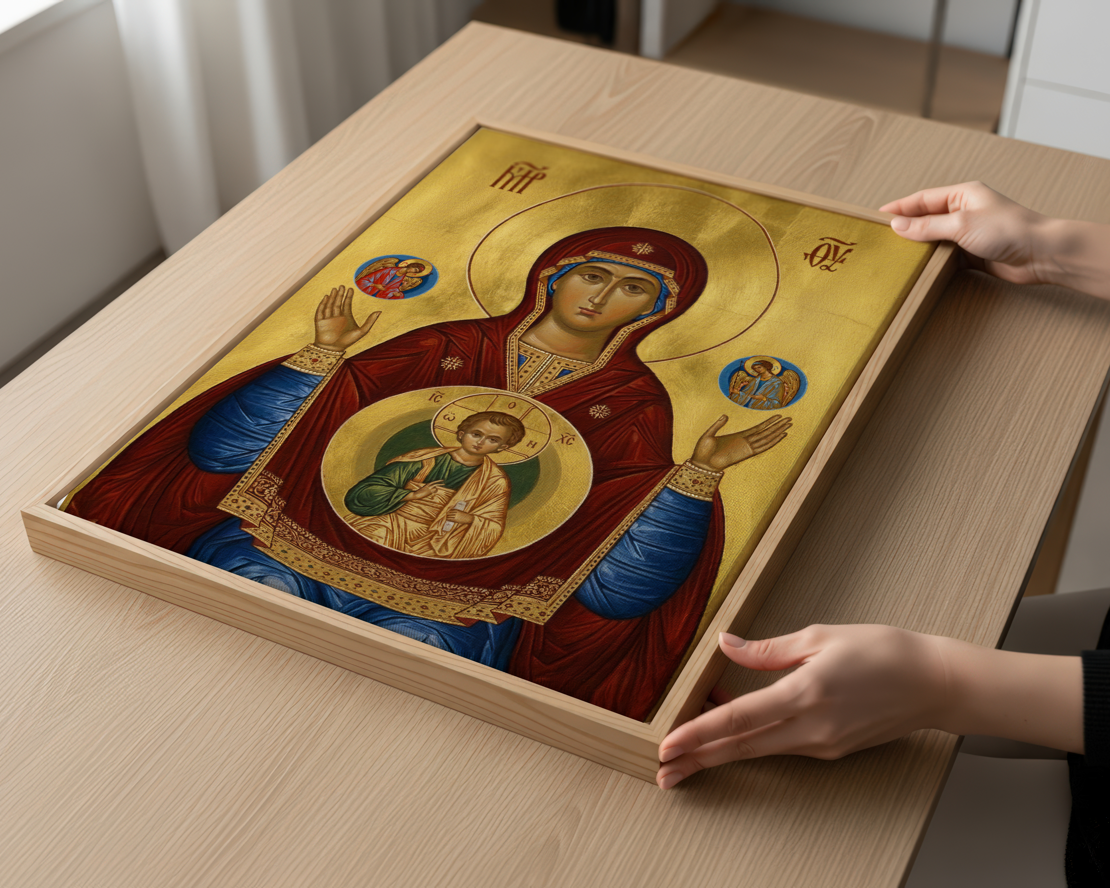 Theotokos of the Sign Orthodox Icon Print, Baptism and House Blessing Gift