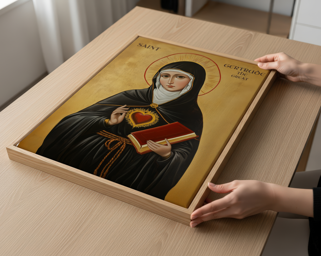 Saint Gertrude the Great Icon Print, Sacred Heart Devotion Gift, Orthodox Wall Art