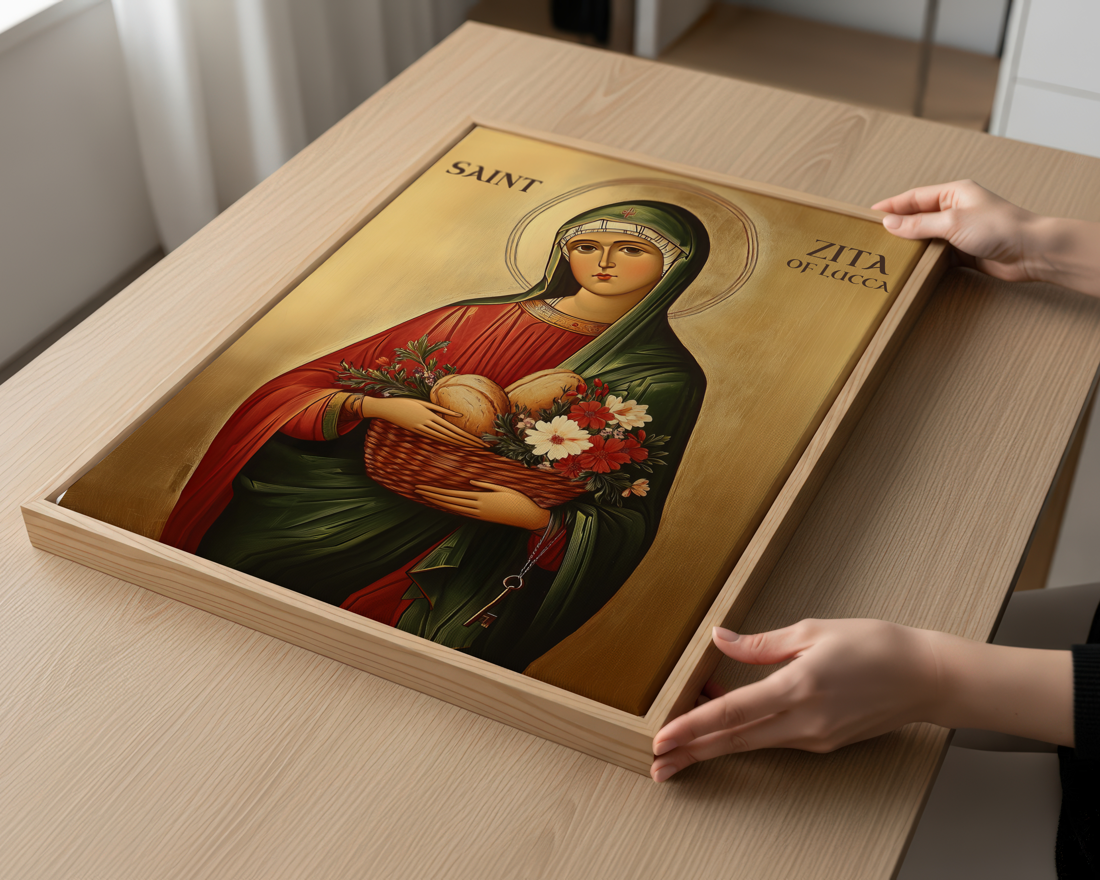 Saint Zita of Lucca Icon Wall Art, Housekeeper Gift Orthodox Artwork, Holygraceart