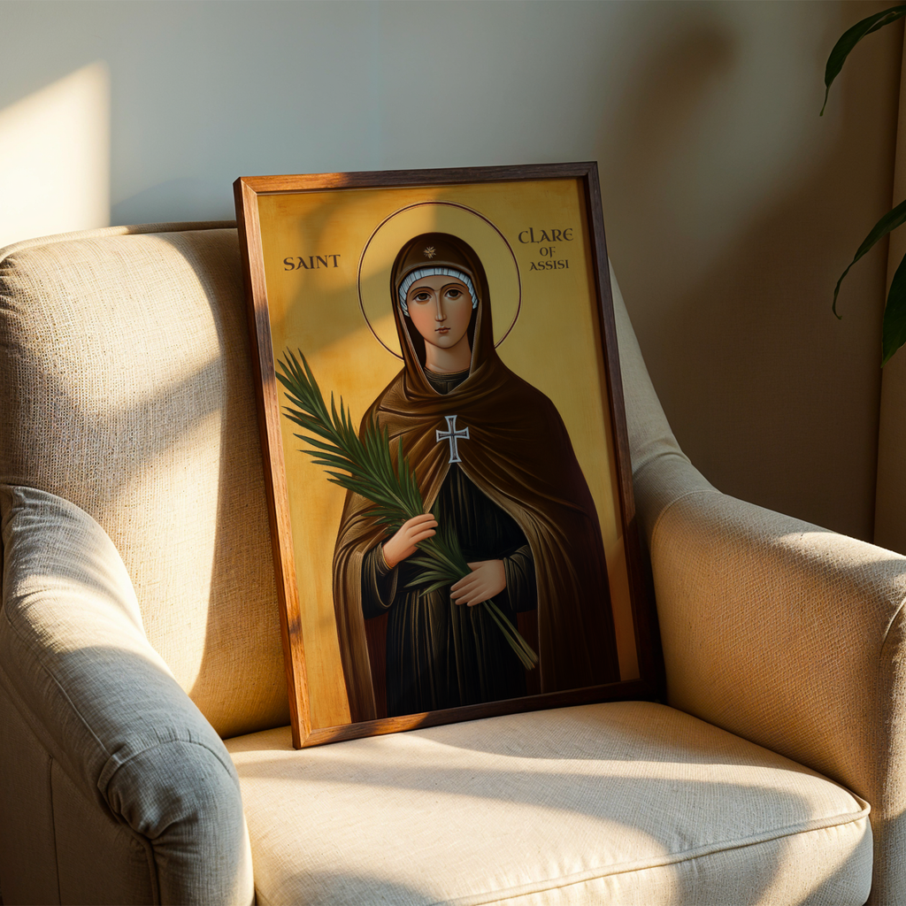 Saint Clare of Assisi Icon Wall Art, Purity and Devotion Gift, Sacred Home Accent
