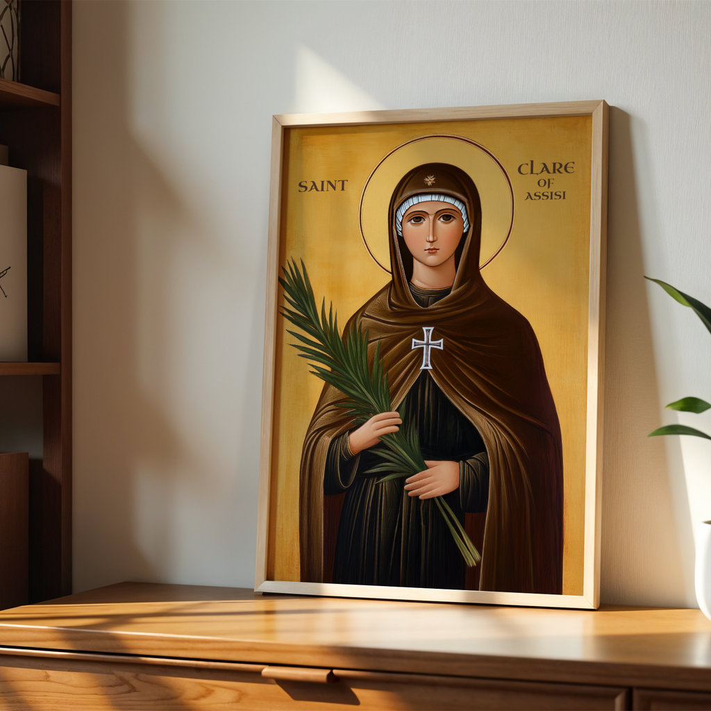 Saint Clare of Assisi Icon Wall Art, Purity and Devotion Gift, Sacred Home Accent