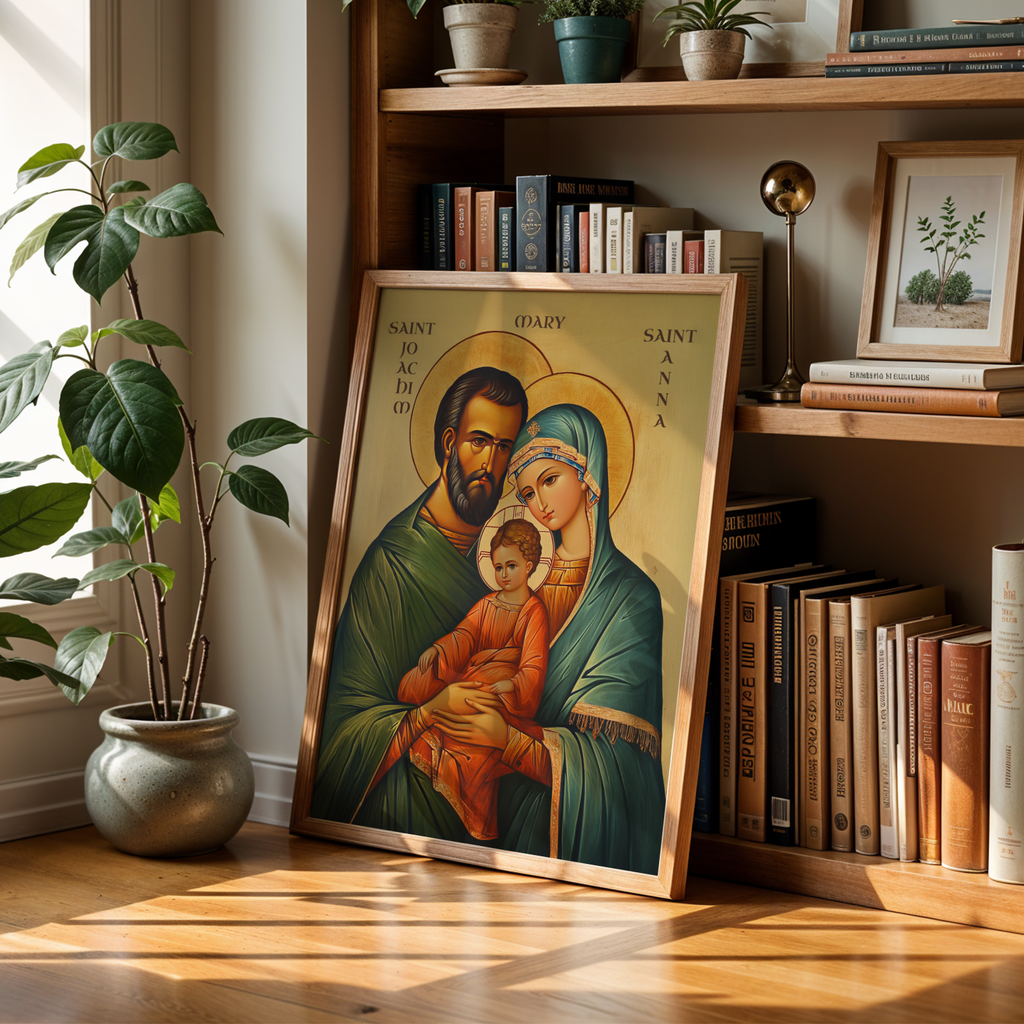 Saint Joachim and Saint Anna with Mary Icon Wall Art, Family Blessing Gift, Holygraceart