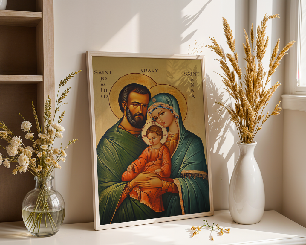 Saint Joachim and Saint Anna with Mary Icon Wall Art, Family Blessing Gift, Holygraceart