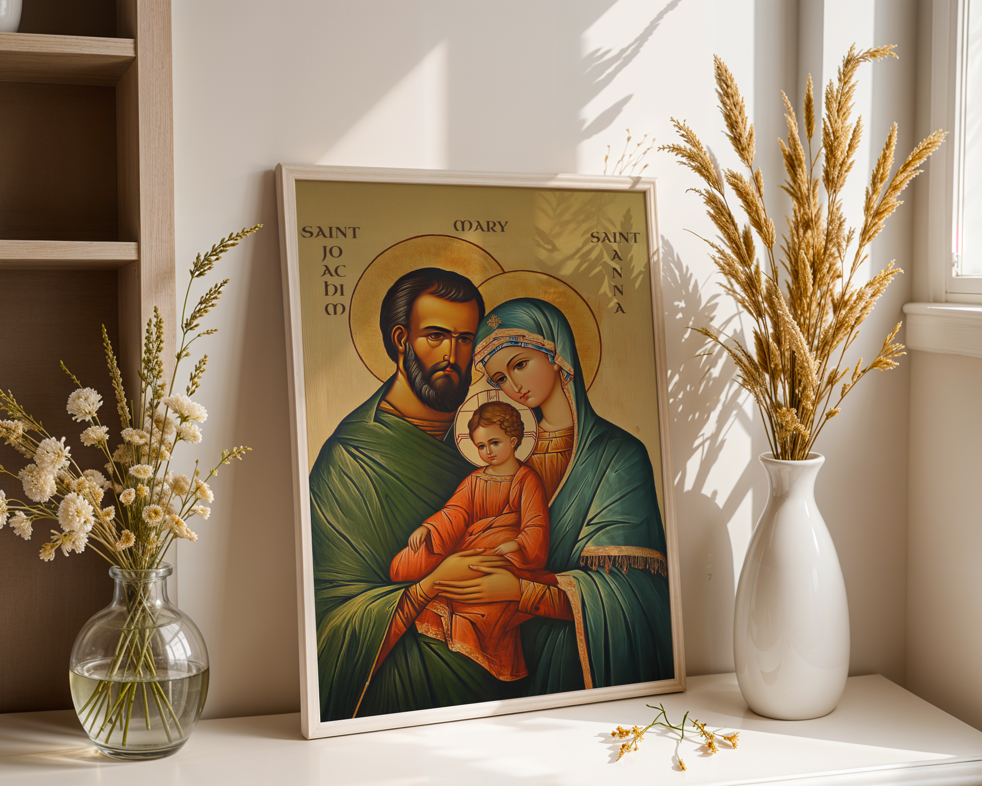Saint Joachim and Saint Anna with Mary Icon Wall Art, Family Blessing Gift, Holygraceart