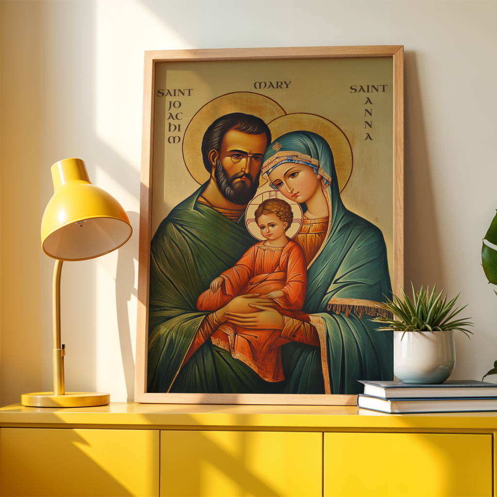 Saint Joachim and Saint Anna with Mary Icon Wall Art, Family Blessing Gift, Holygraceart