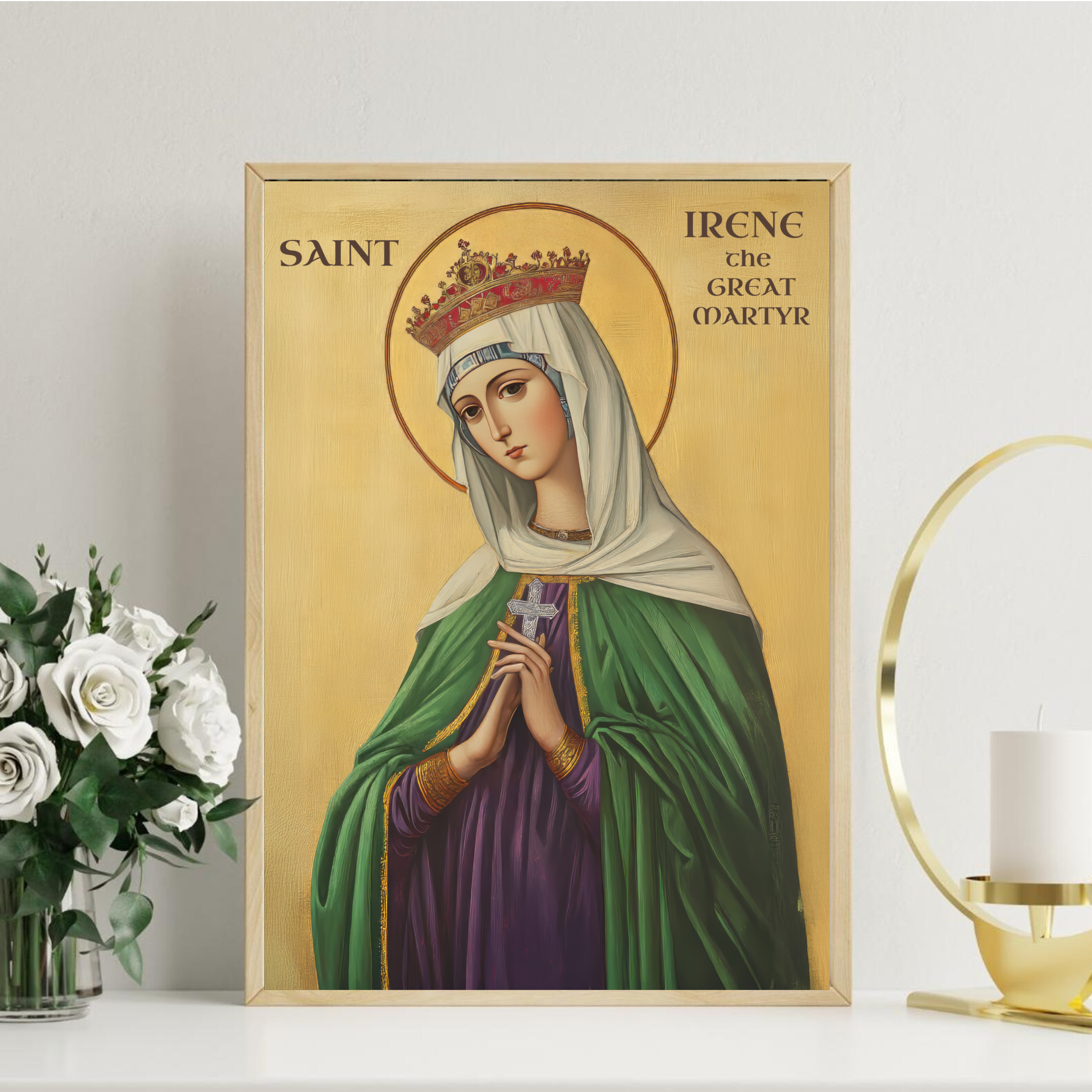 Saint Irene the Great Martyr Icon Wall Art, Courage and Peace Gift Orthodox Decor, Holygraceart