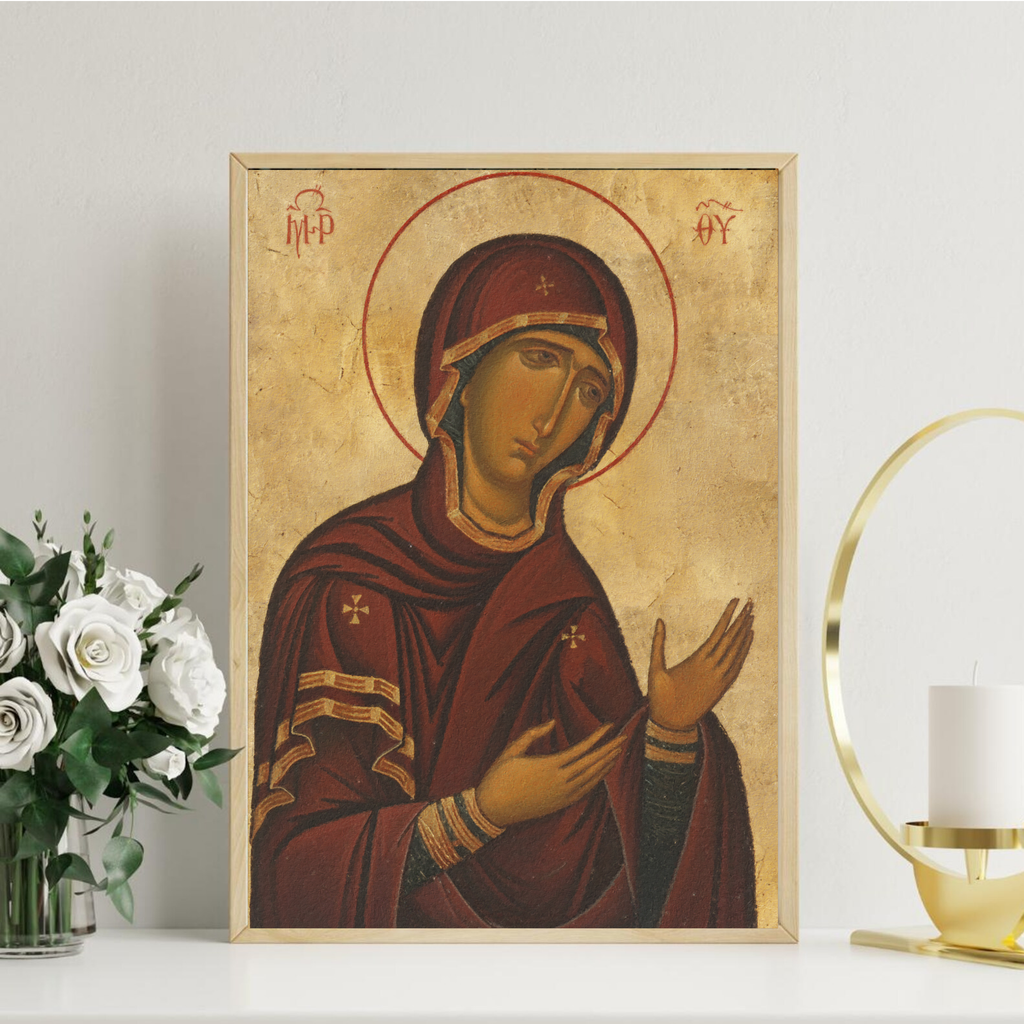 Mother of God Orthodox Icon Print, Marian Devotion Wall Art