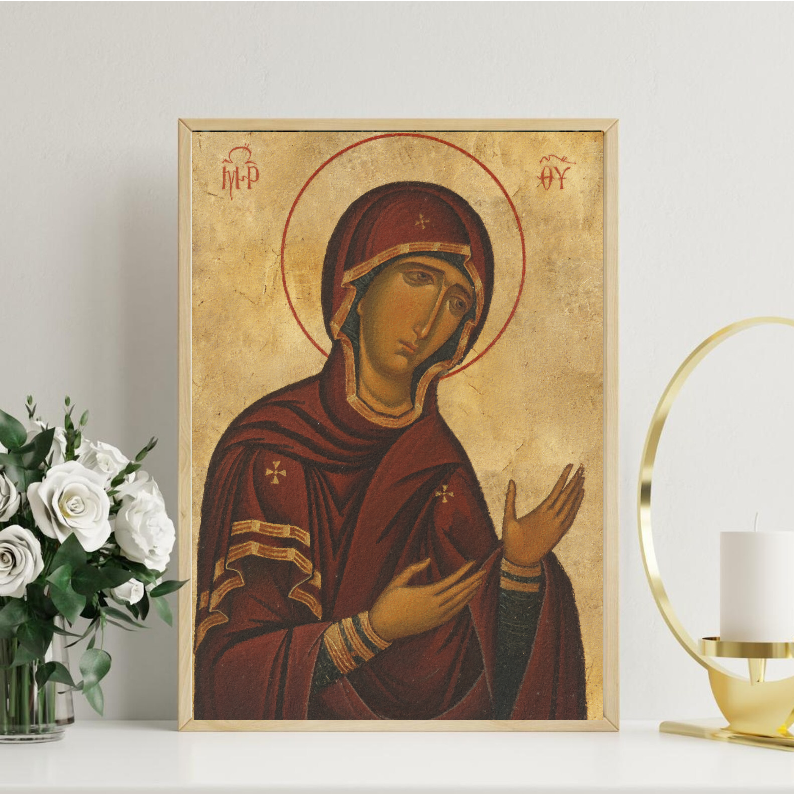 Mother of God Orthodox Icon Print, Marian Devotion Wall Art