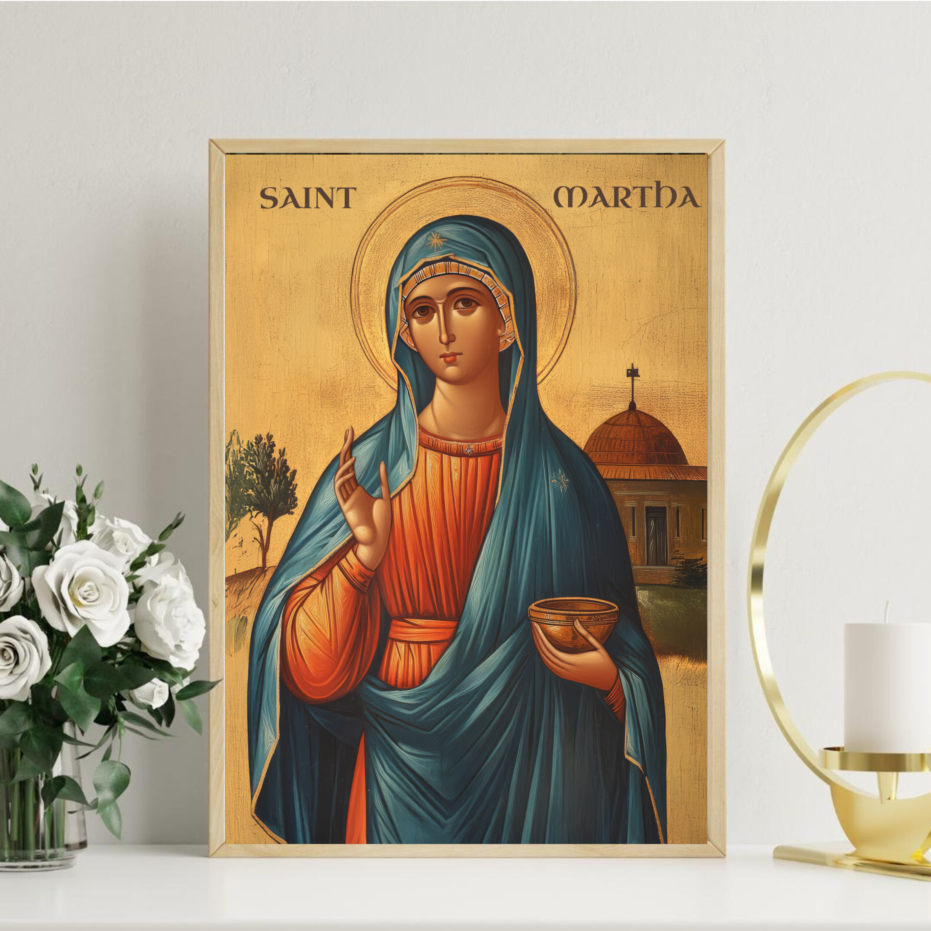 Saint Martha Icon Print, Homemaker Faith Gift Byzantine Wall Art, Holygraceart