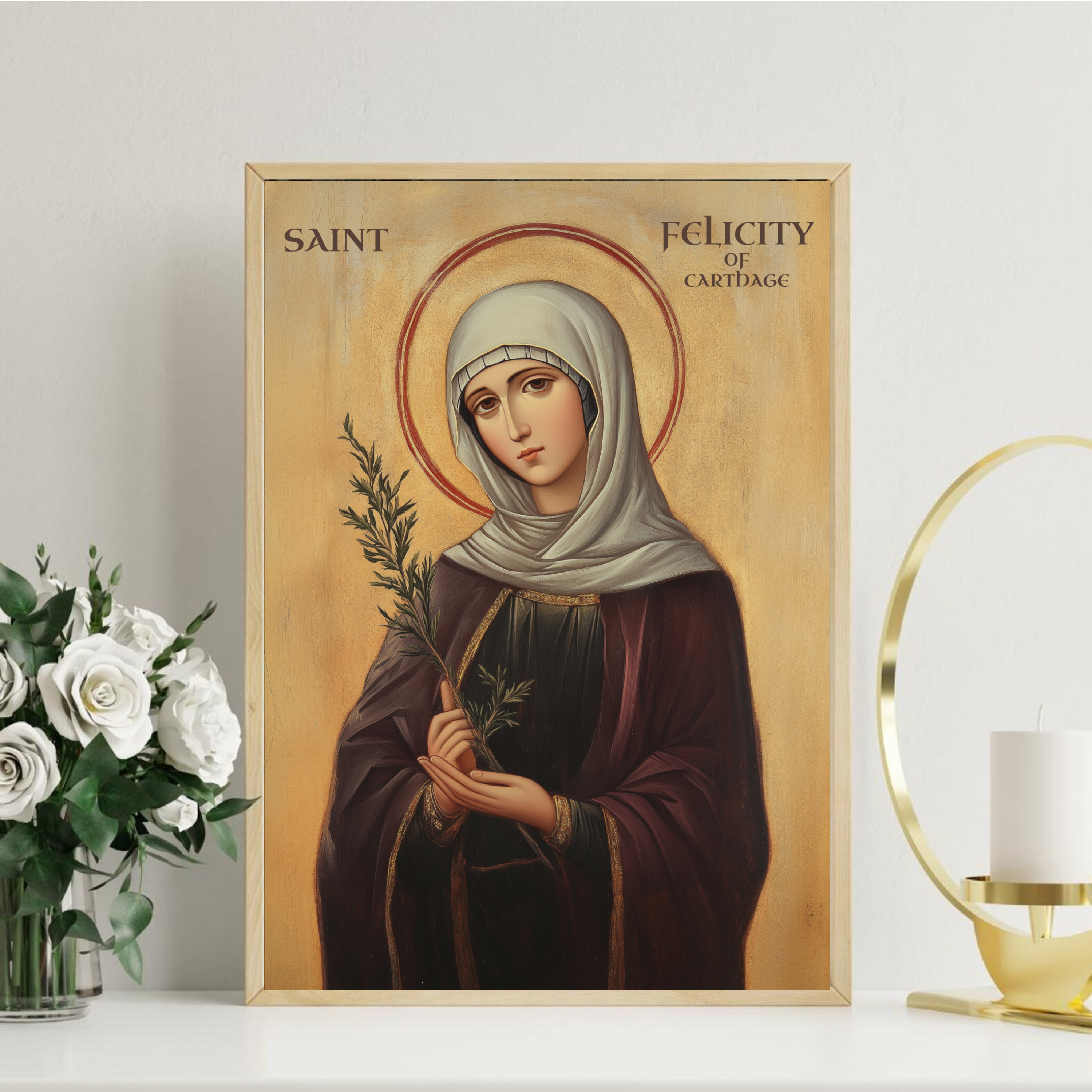 Saint Felicity of Carthage Icon Print, Courage in Suffering Orthodox Wall Art, Holygraceart