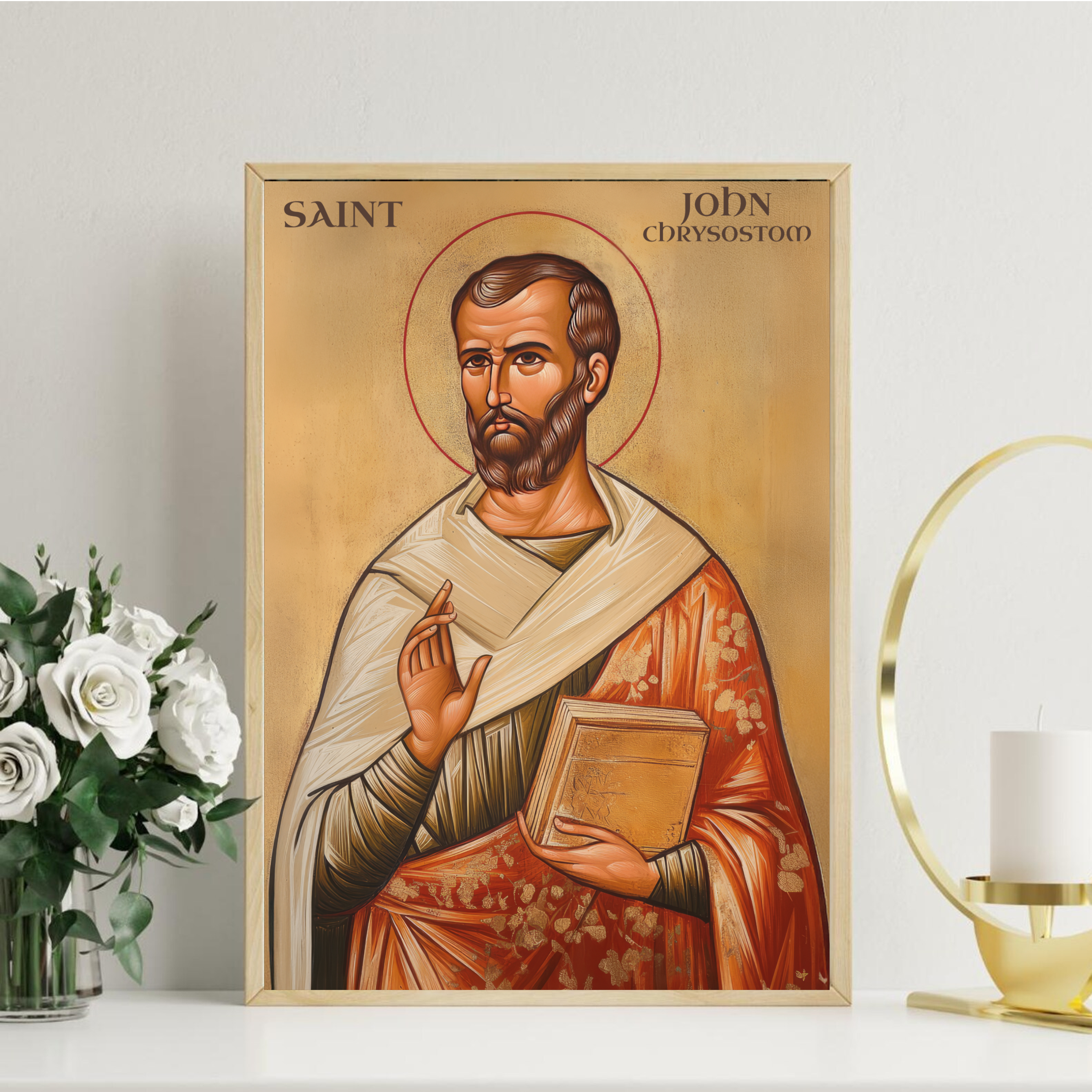 Saint John Chrysostom Icon Wall Art, Clergy Gift Orthodox Decor, Holygraceart