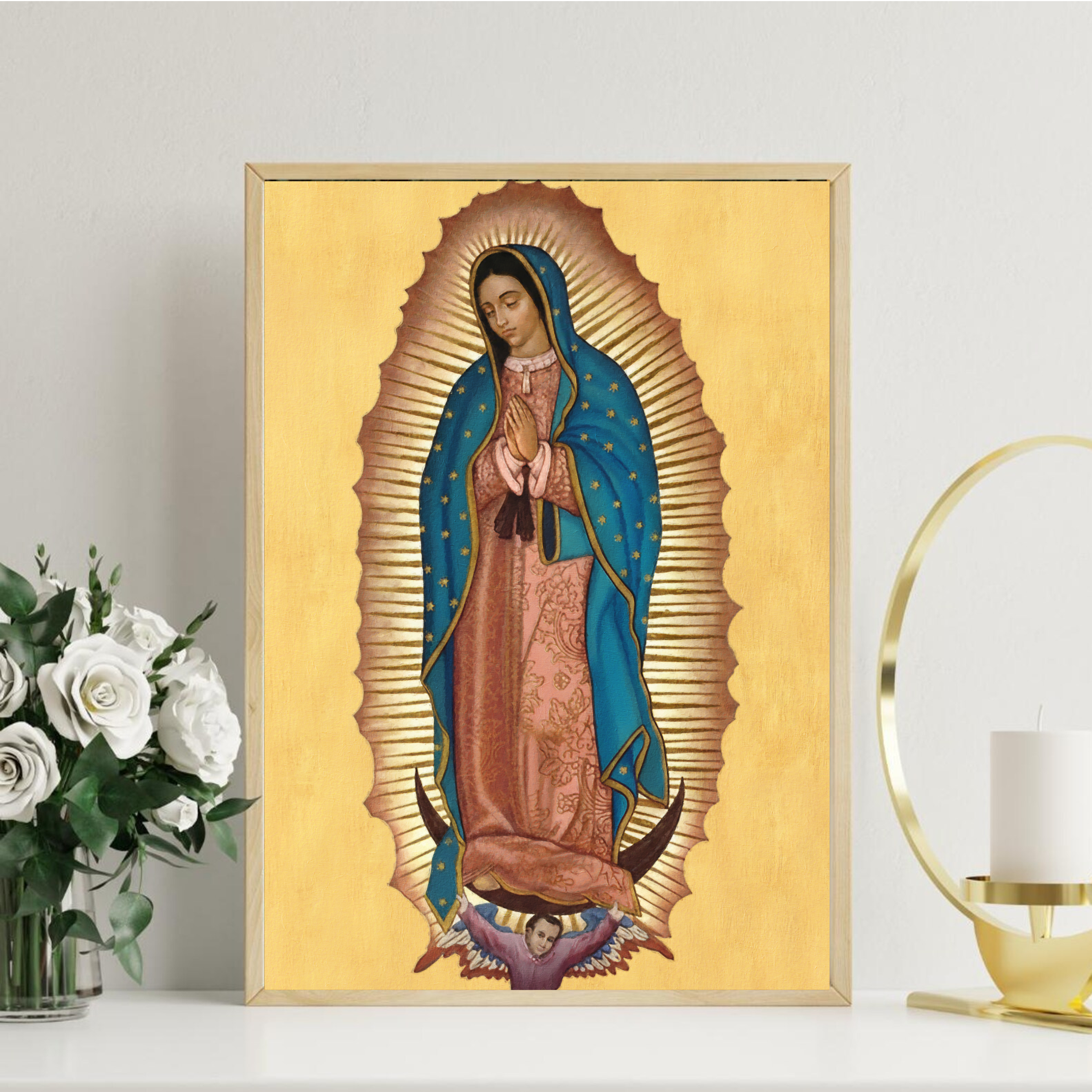 Our Lady of Guadalupe Icon Canvas Wall Art, Marian Blessing for the Family Home