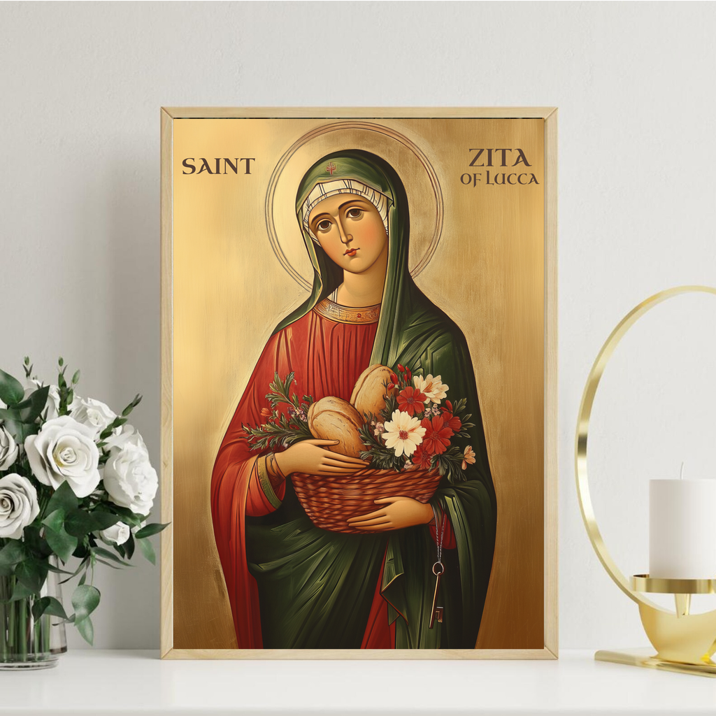 Saint Zita of Lucca Icon Wall Art, Housekeeper Gift Orthodox Artwork, Holygraceart