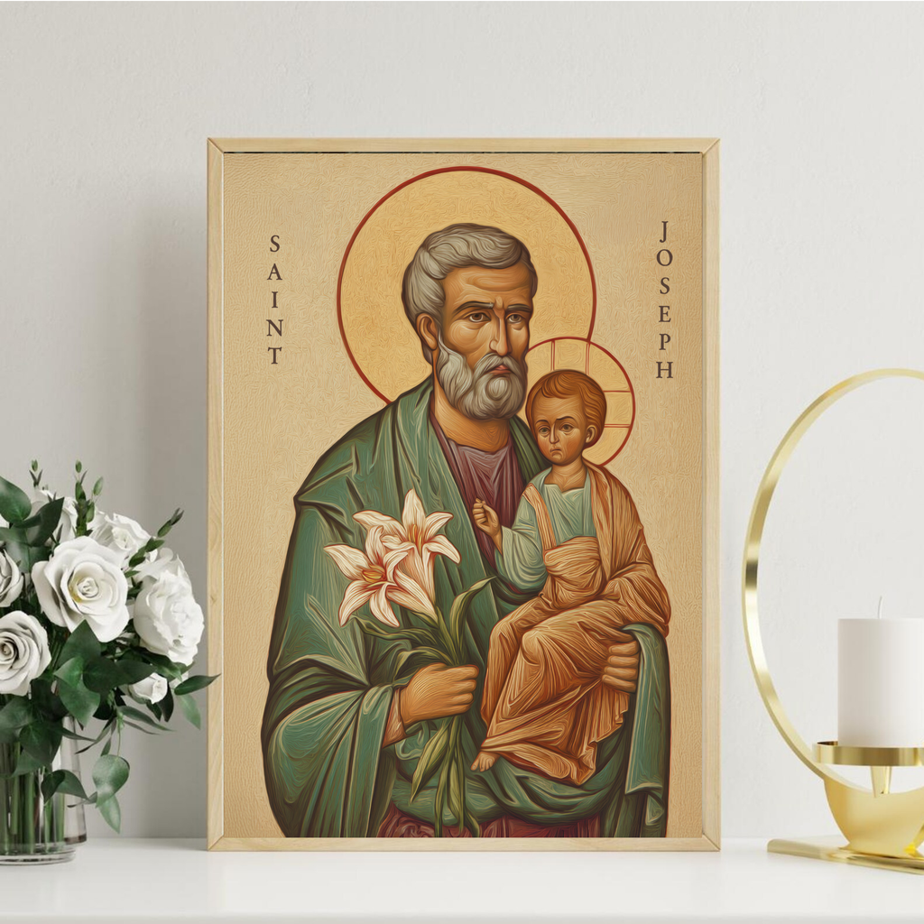 Saint Joseph Icon Wall Art, Family Blessing Gift for Christian Homes, Holygraceart