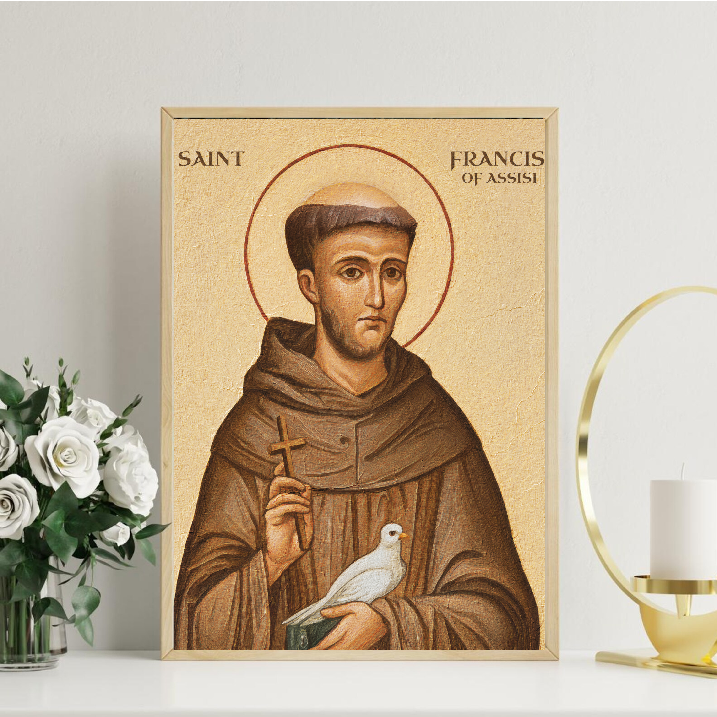 Saint Francis of Assisi Icon Wall Art, Peace and Creation Gift, Holygraceart
