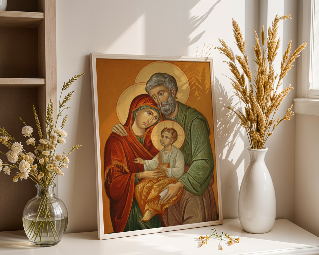 Holy Family Watercolor Icon Decor, Marriage and House Blessing Gift, Holygraceart