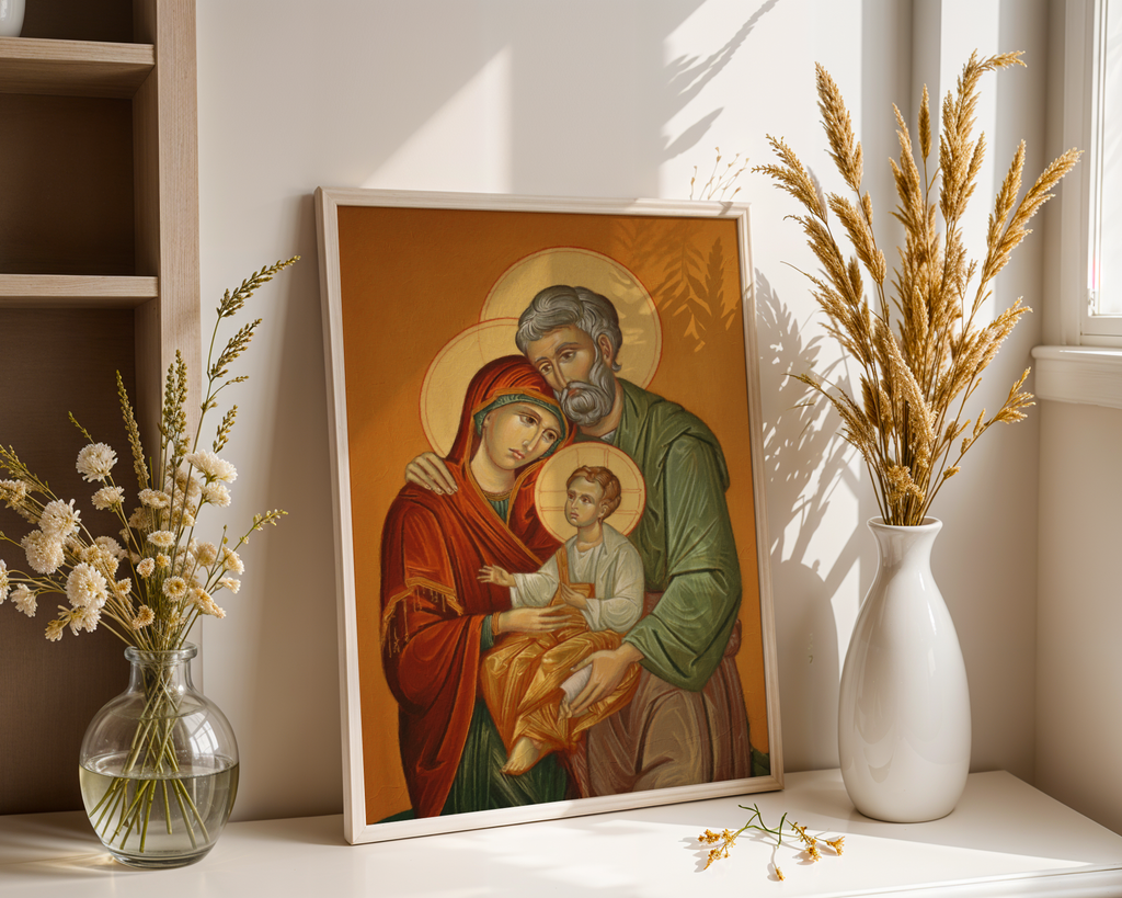 Holy Family Watercolor Icon Decor, Marriage and House Blessing Gift, Holygraceart