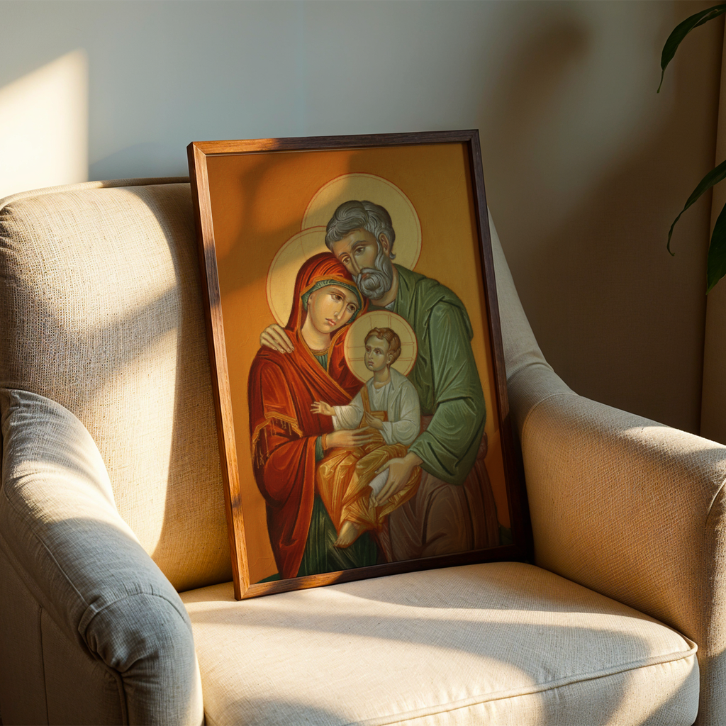 Holy Family Watercolor Icon Decor, Marriage and House Blessing Gift, Holygraceart