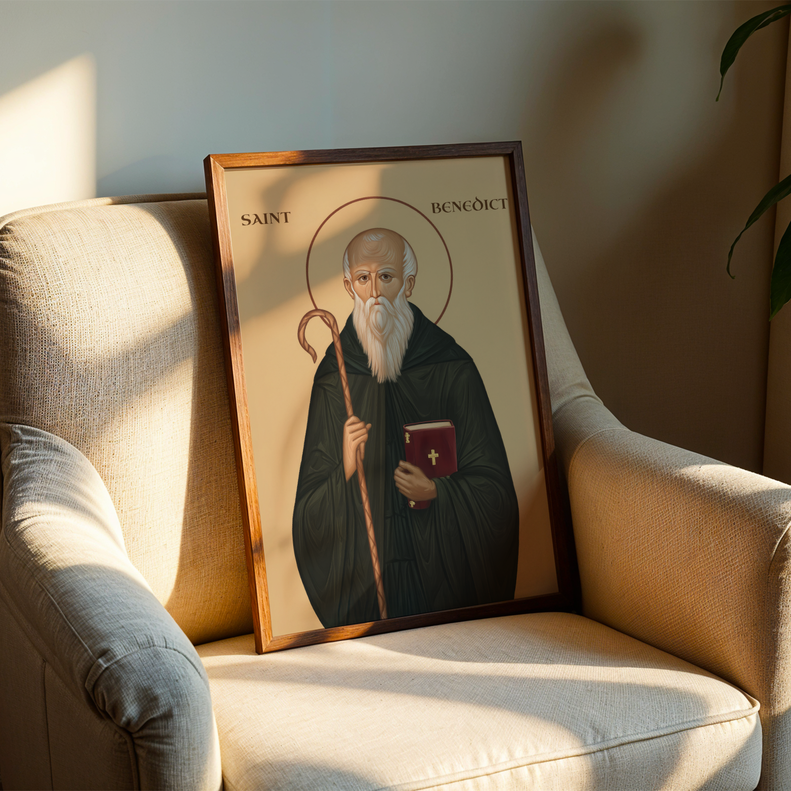 Saint Benedict Icon Print, Monastic Wisdom Gift Christian Wall Art, Holygraceart