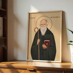 Saint Benedict Icon Print, Monastic Wisdom Gift Christian Wall Art, Holygraceart