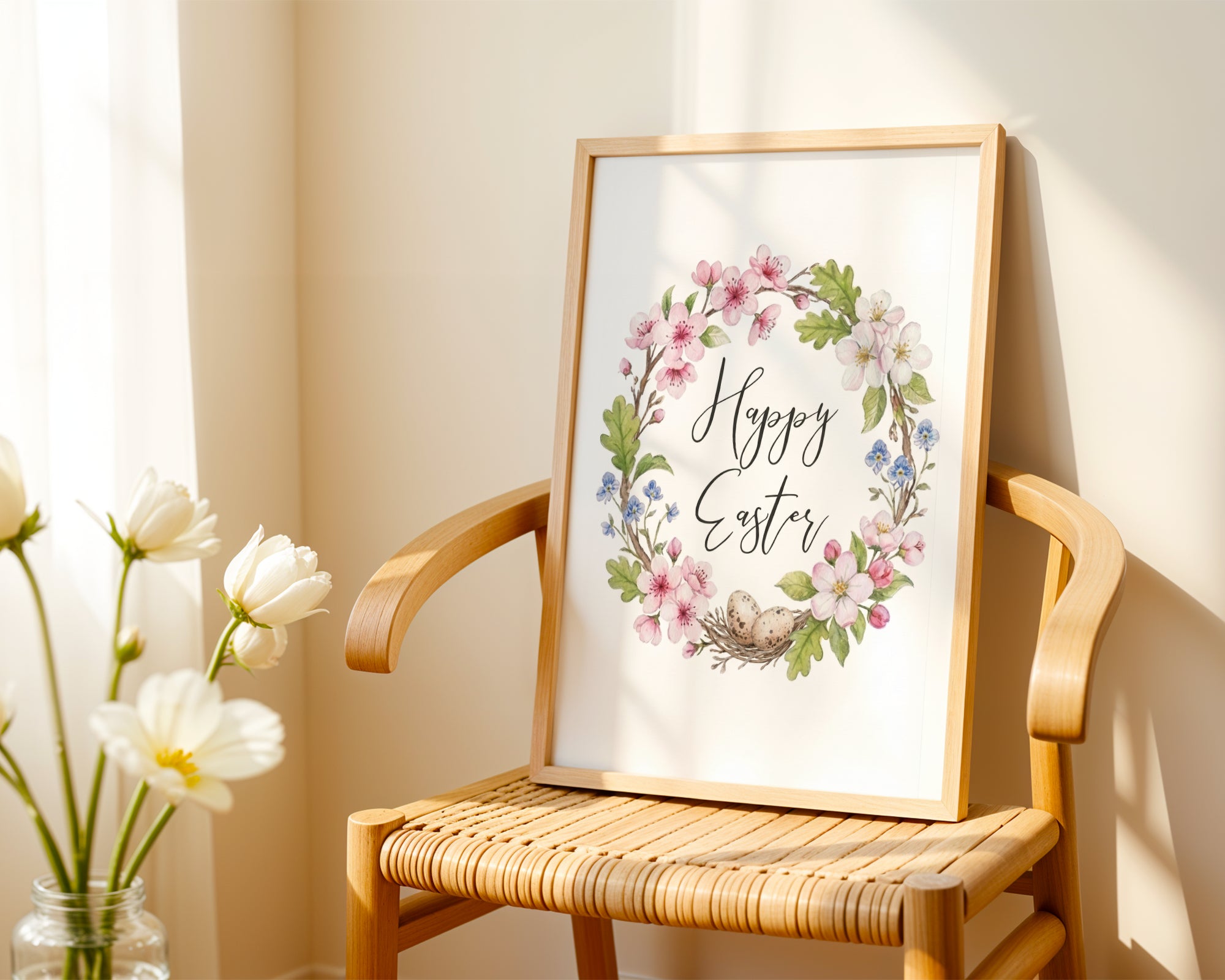Happy Easter Wall Art, Spring Holiday Decor, Christian Home Accent, Holygraceart