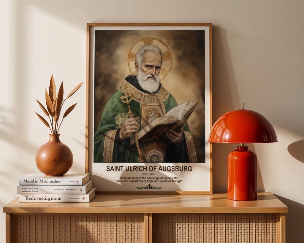 Saint Ulrich of Augsburg Icon Print, Catholic Bishop Wall Art Decor, Confirmation Gift,  Holygraceart H281