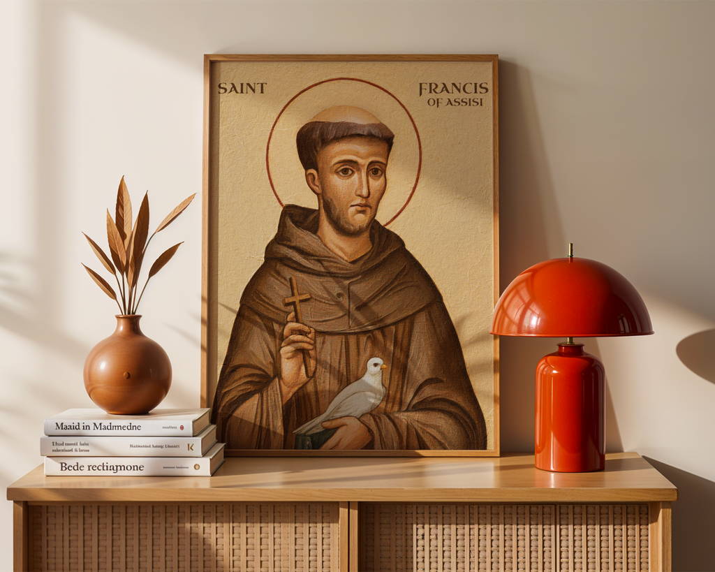 Saint Francis of Assisi Icon Wall Art, Peace and Creation Gift, Holygraceart