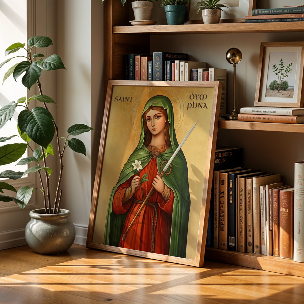 Saint Dymphna Religious Wall Art, Healing Gift, Devotional Keepsaket, Holygraceart