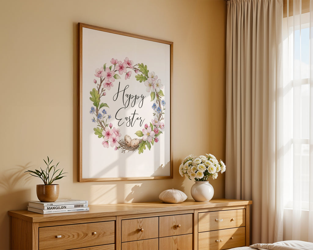 Happy Easter Wall Art, Spring Holiday Decor, Christian Home Accent, Holygraceart
