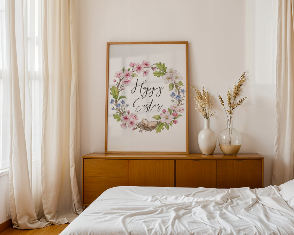 Happy Easter Wall Art, Spring Holiday Decor, Christian Home Accent, Holygraceart
