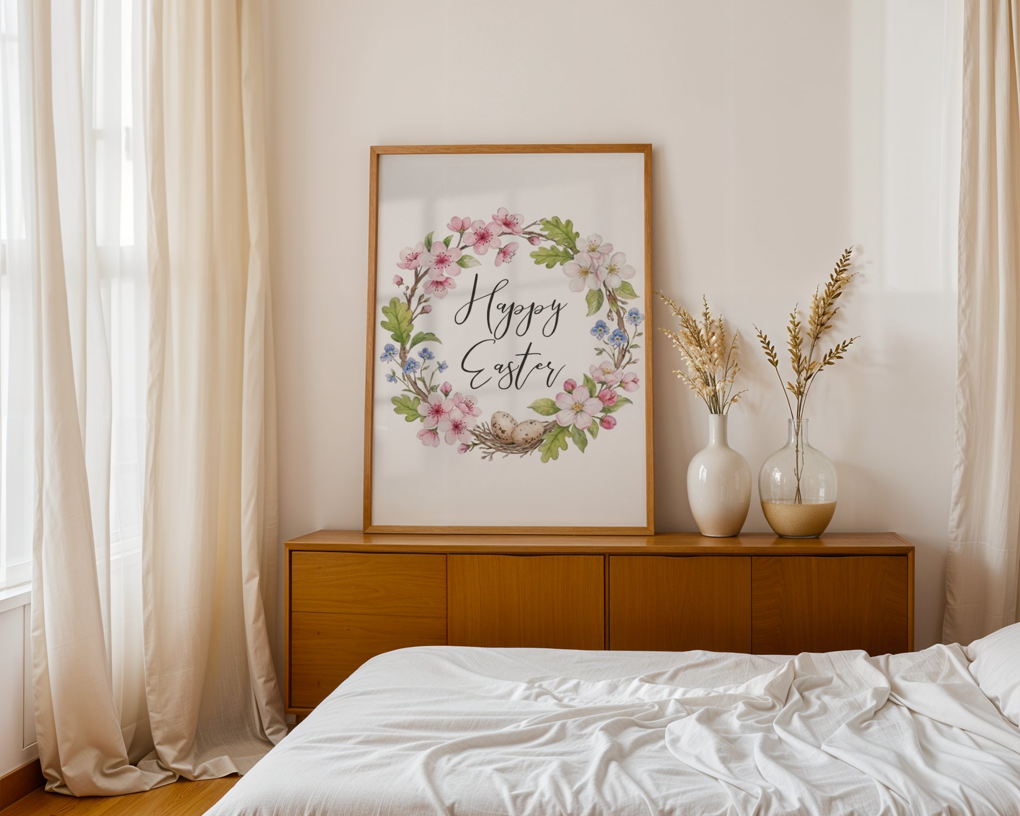 Happy Easter Wall Art, Spring Holiday Decor, Christian Home Accent, Holygraceart