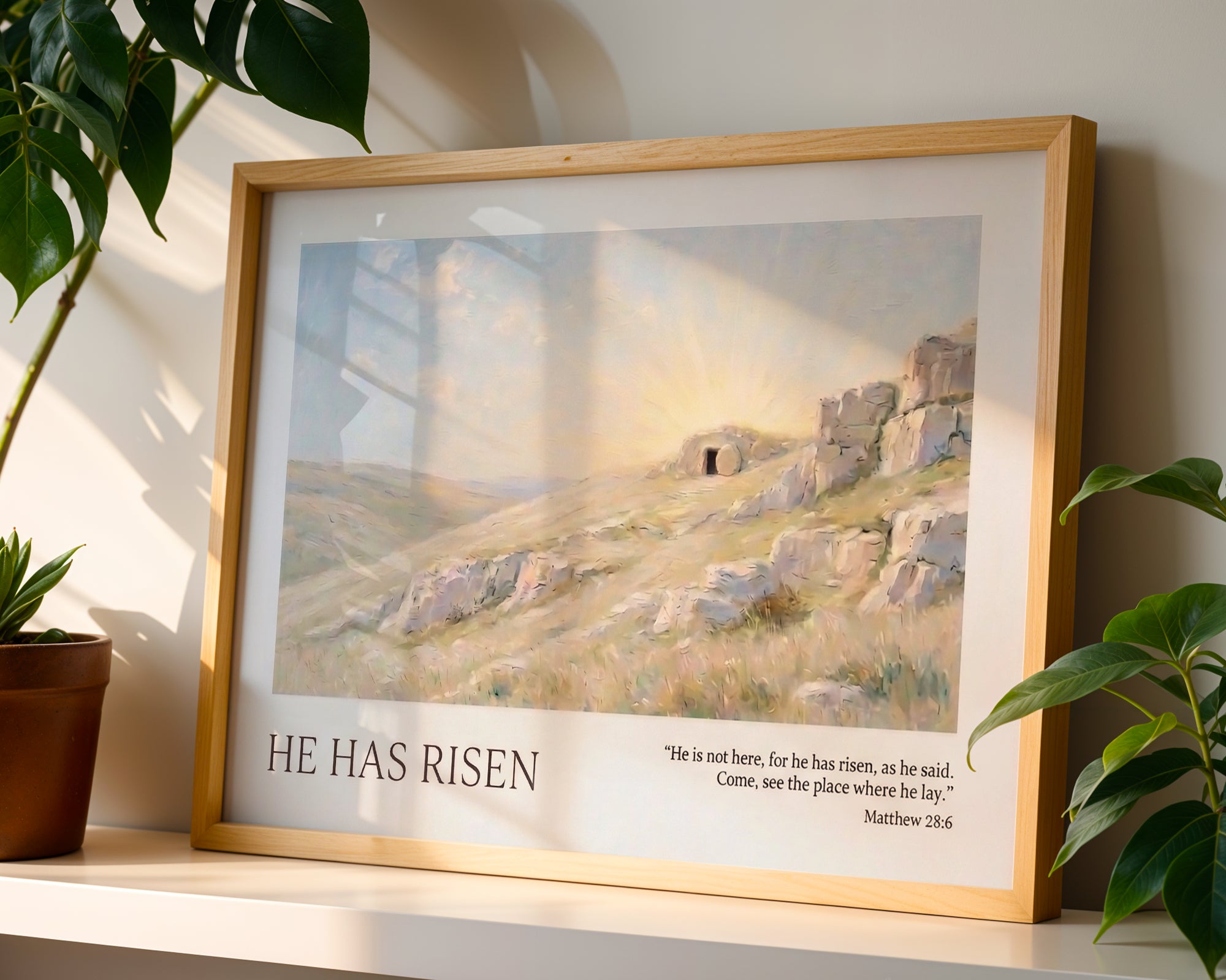 Resurrection Scripture Print, Faith-Inspired Gift, Seasonal Wall Artwork, Matthew 28:6 Bible Verse Decor, Holygraceart
