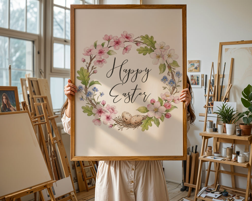 Happy Easter Wall Art, Spring Holiday Decor, Christian Home Accent, Holygraceart