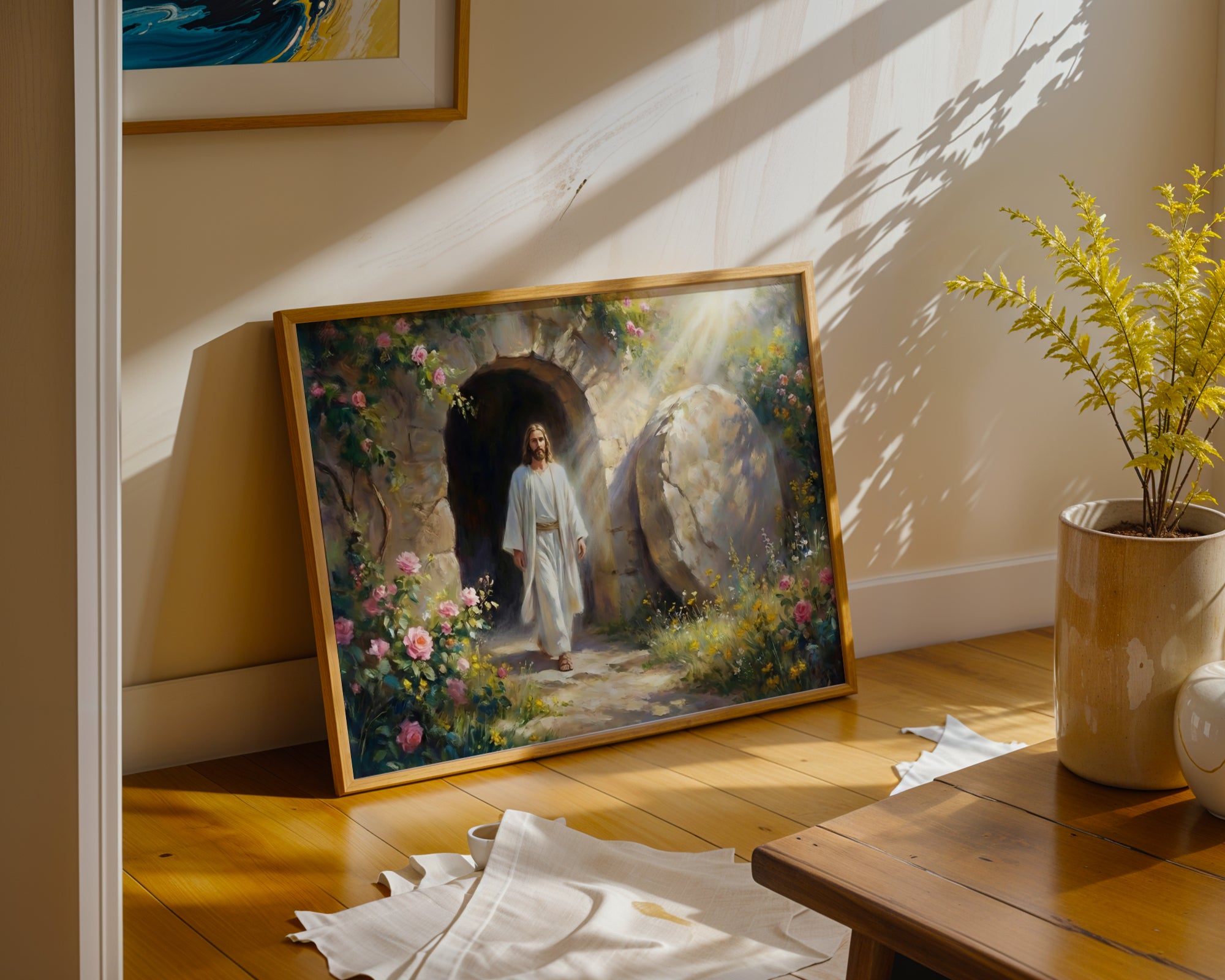 Jesus Resurrection Wall Art Canvas Print, Christian Easter Decor, Empty Tomb Painting, Religious Wall Decor, Bible Art Poster
