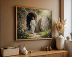 Jesus Resurrection Wall Art Canvas Print, Christian Easter Decor, Empty Tomb Painting, Religious Wall Decor, Bible Art Poster