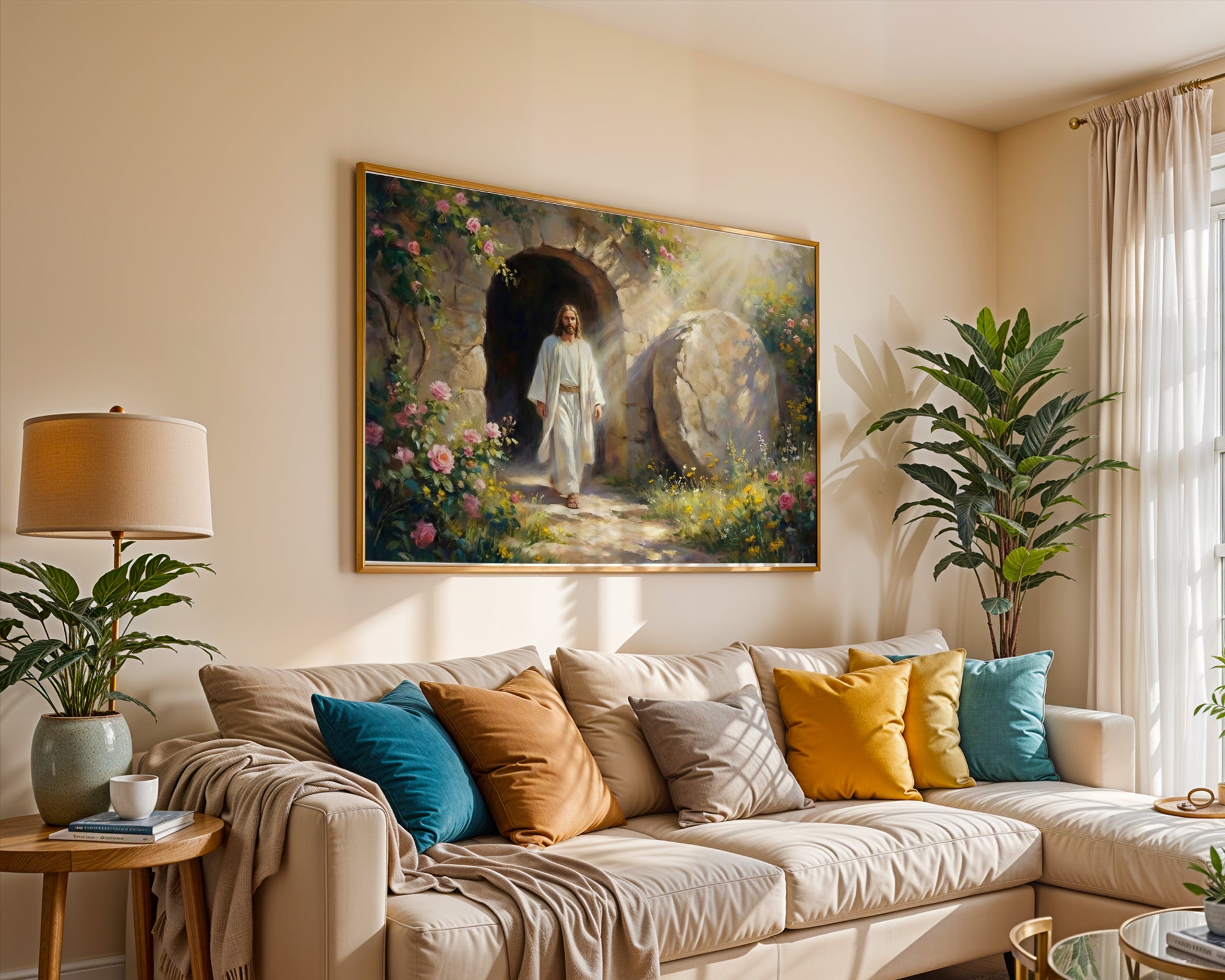 Jesus Resurrection Wall Art Canvas Print, Christian Easter Decor, Empty Tomb Painting, Religious Wall Decor, Bible Art Poster