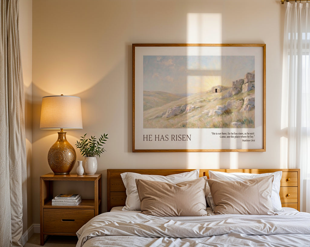 Resurrection Scripture Print, Faith-Inspired Gift, Seasonal Wall Artwork, Matthew 28:6 Bible Verse Decor, Holygraceart