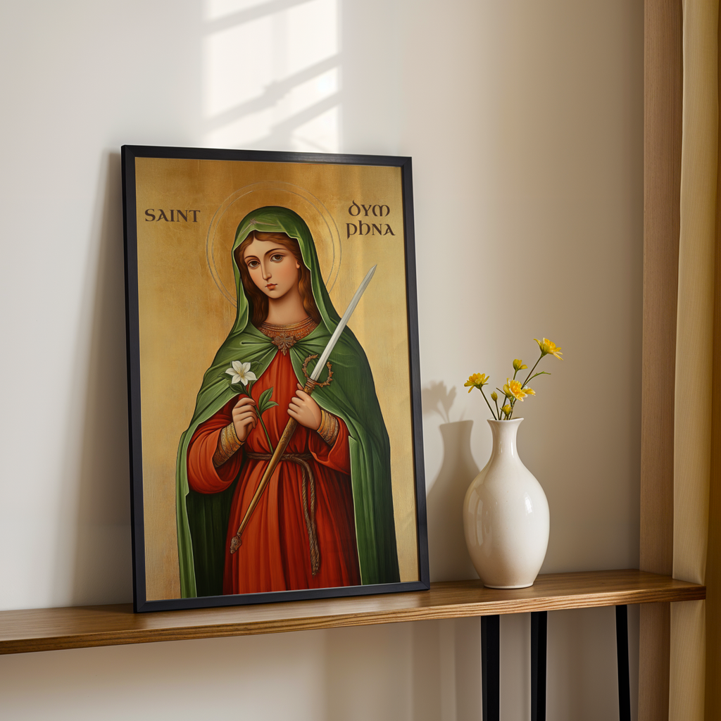 Saint Dymphna Religious Wall Art, Healing Gift, Devotional Keepsaket, Holygraceart