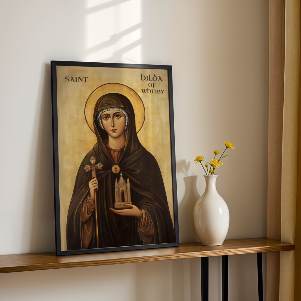 Saint Hilda of Whitby Icon Print, Christian Learning Gift Orthodox, Holygraceart
