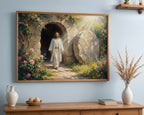 Jesus Resurrection Wall Art Canvas Print, Christian Easter Decor, Empty Tomb Painting, Religious Wall Decor, Bible Art Poster