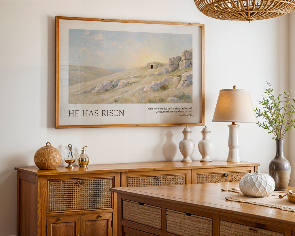 Resurrection Scripture Print, Faith-Inspired Gift, Seasonal Wall Artwork, Matthew 28:6 Bible Verse Decor, Holygraceart